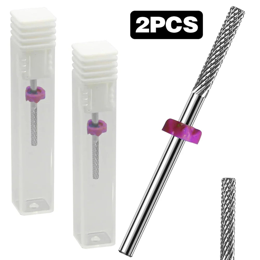 2PCS Fine Cuticle Nail Drill Bits - 3/32" Double-Head Tungsten Carbide Cuticle Remover & Manicure File Bits