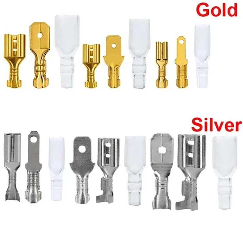 100PCS 2.8/4.8/6.3mm Male & Female Crimp Terminal Connectors – Gold & Silver Wire Connectors for Car & Electronics