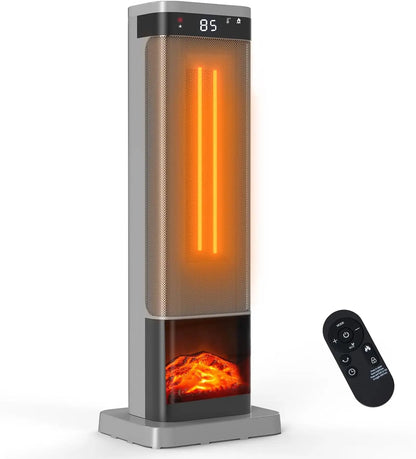 23-Inch Portable Space Heater – Remote Control, Thermostat, 7 Light Modes, 70° Oscillation, 12H Timer & Tip-Over Safety, Black
