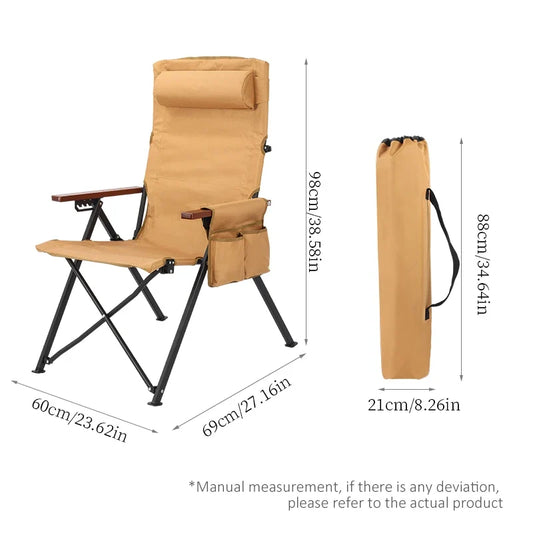 Adjustable 5-Position Folding Camping Chair with Pillow & Armrests for Outdoor Fishing & Patio Relaxation