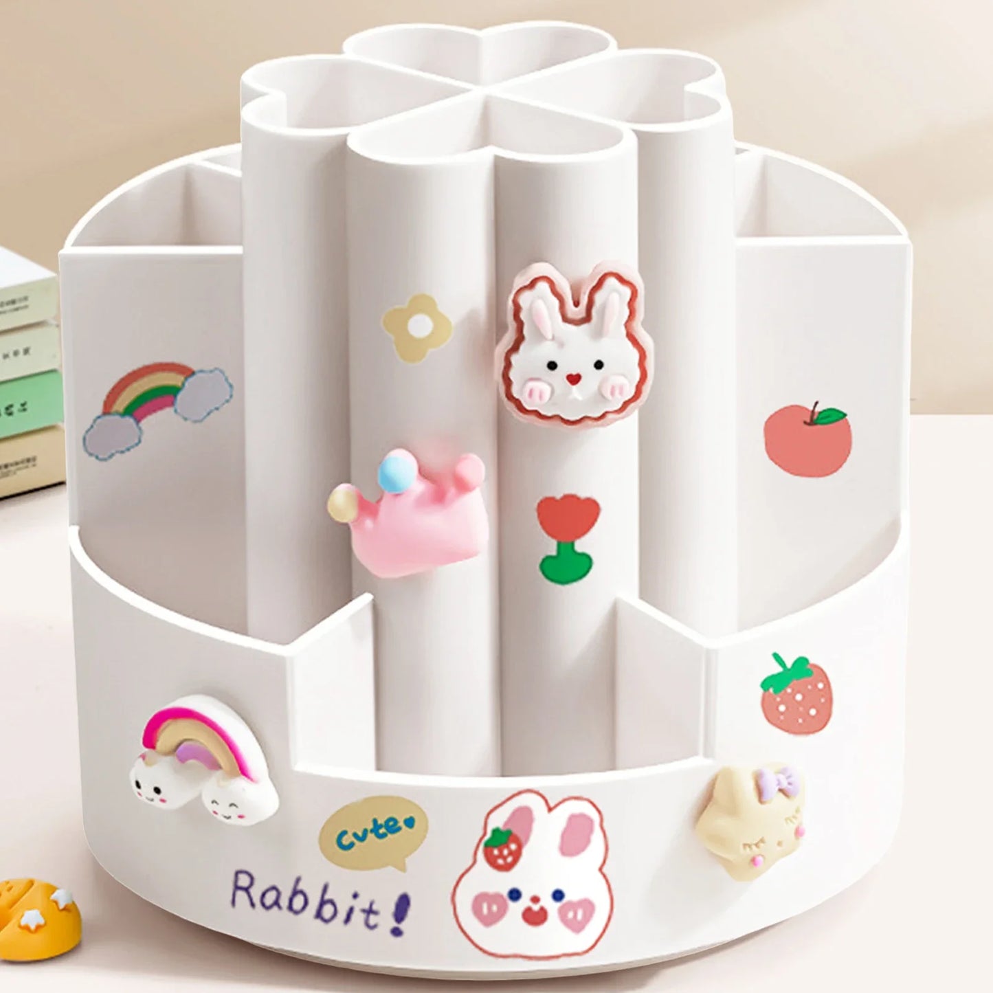 Rotating Pen Holder Desk Organizer - Large Capacity Storage Box for Pens, Cosmetic Brushes & Dorm Accessories