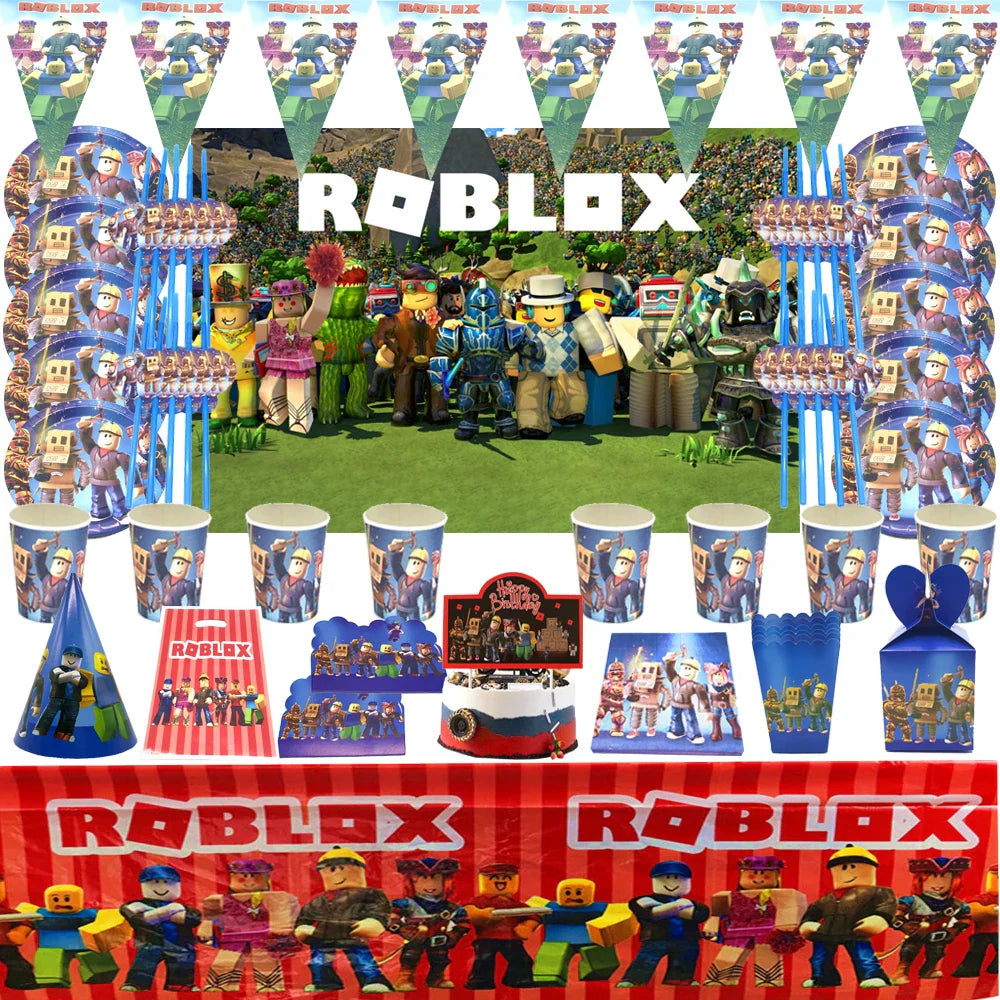 Hot Robot Roblox Kids Party Supplies Set – Disposable Tableware with Paper Plates, Cups, Balloons for Birthday & Baby Shower Decorations