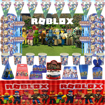 Hot Robot Roblox Kids Party Supplies Set – Disposable Tableware with Paper Plates, Cups, Balloons for Birthday & Baby Shower Decorations