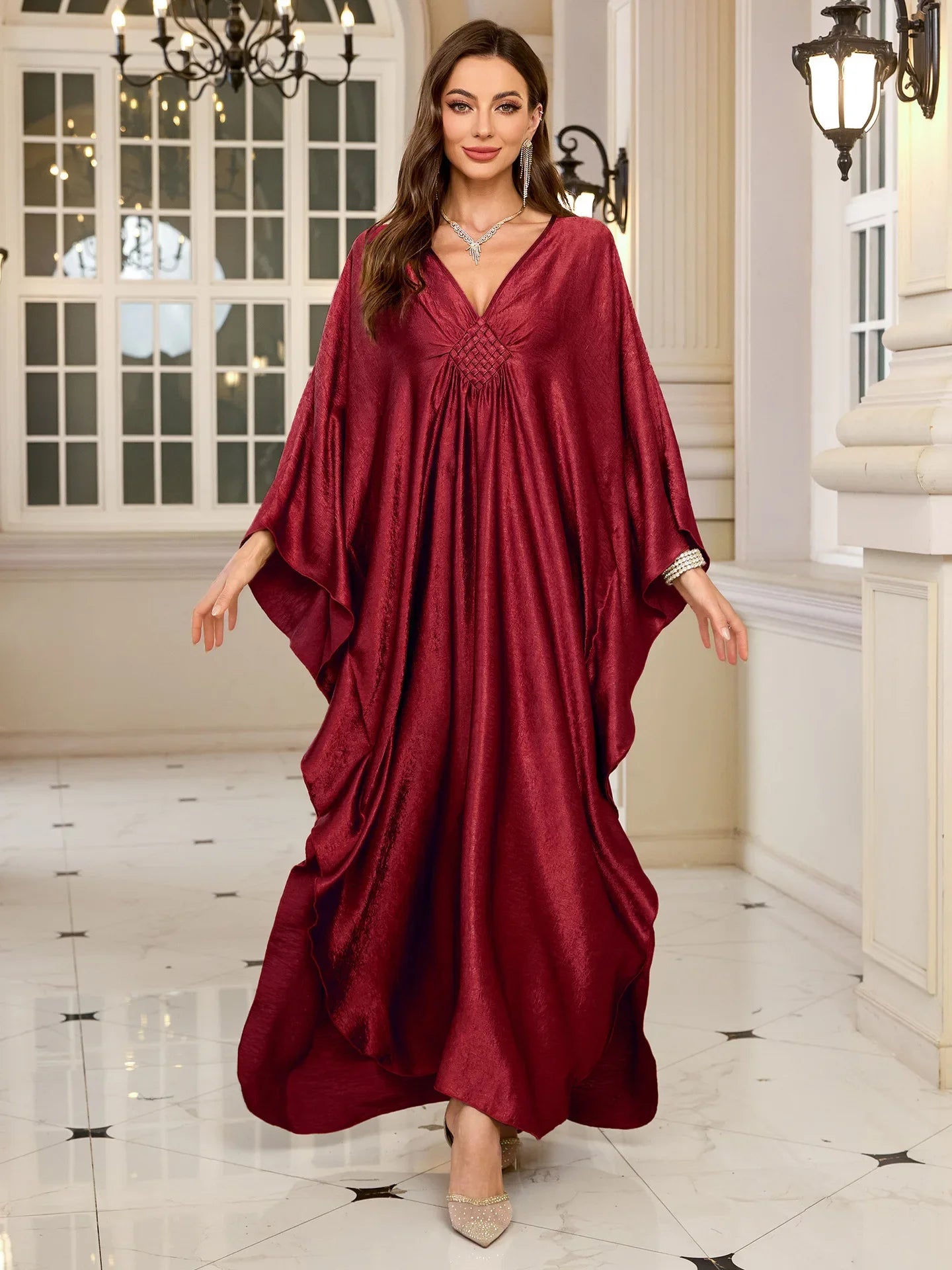 Women’s Sparkly Glitter Kaftan Dress – Batwing Sleeve Beach Maxi Cover-Up