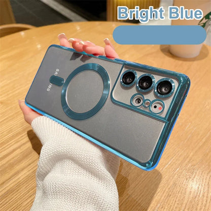 MagSafe Magnetic Plated Phone Case - 4K Glass Full Camera Protection Cover for Samsung Galaxy S24 Ultra S23 FE S22 Plus S21 Series