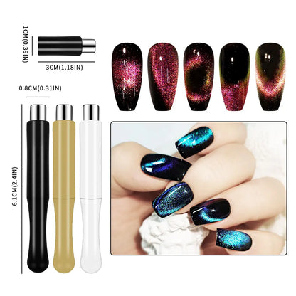 Magnetic Nail Art Wand Set - 3D Cat Eye Gel Polish Magnet Pen for UV Gel Manicure Designs