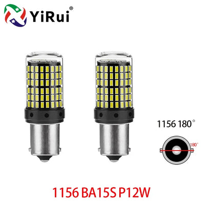 YiRui 2PCS 12-48V LED Bulbs - 144SMD Bright Reverse & Turn Signal Lights for BA15S, 7440, 1157 & P21W Sockets
