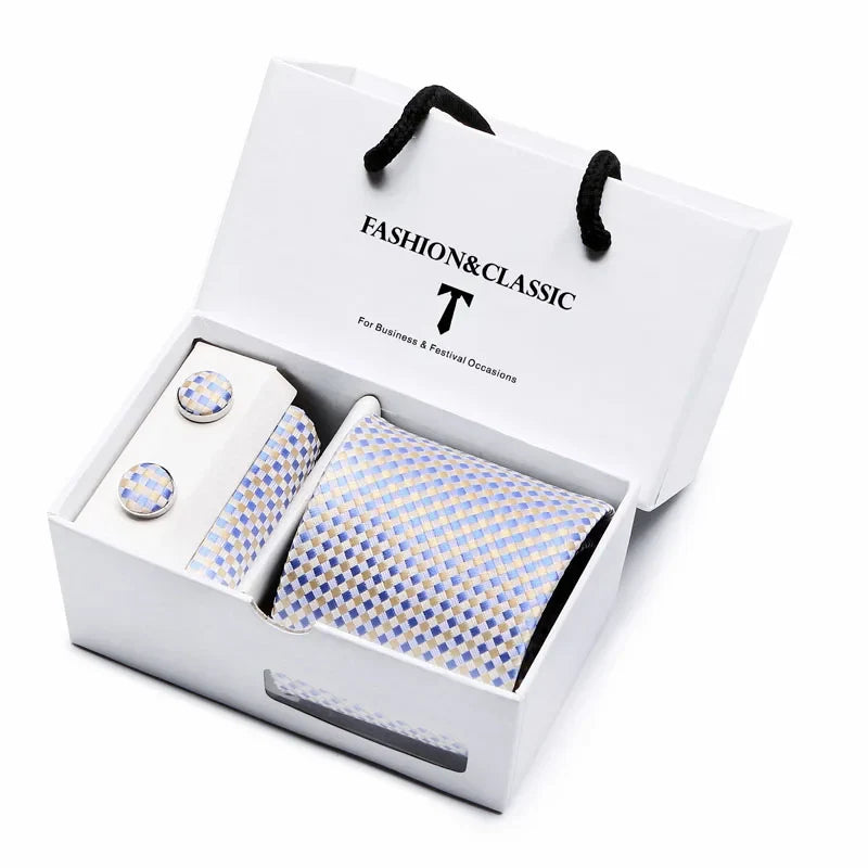 Black Paisley Tie Set - Men's Necktie, Pocket Square & Cufflinks Gift Box for Weddings & Formal Wear