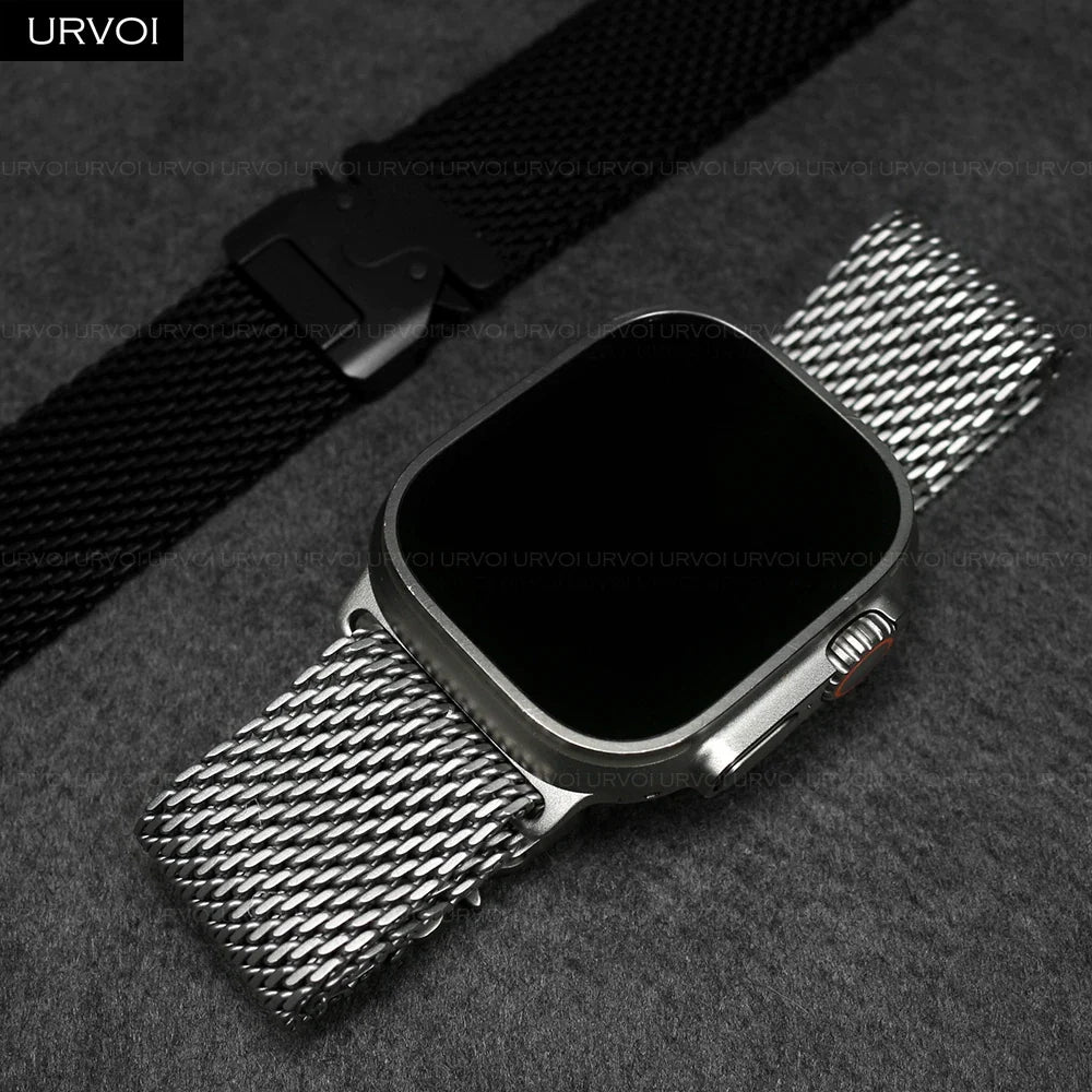 URVOI Stainless Steel Mesh Band for Apple Watch Ultra 2/1, Series 10/9 – 316L Secure Parachute Buckle, 46/49mm