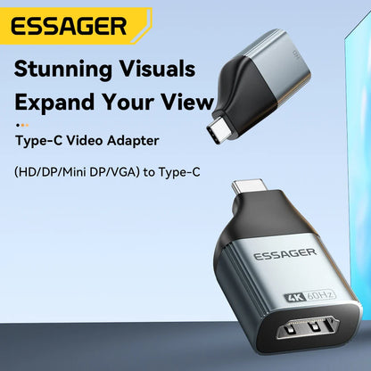 Essager USB-C to HDMI/DP/VGA Adapter – 4K@120Hz 8K@60Hz Video Converter for MacBook & TV Box