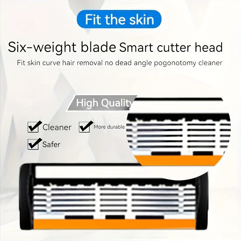 6-Layer Men's Razor Blade - Stainless Steel Classic Wet Shaving Razor for Smooth Clean Shaves
