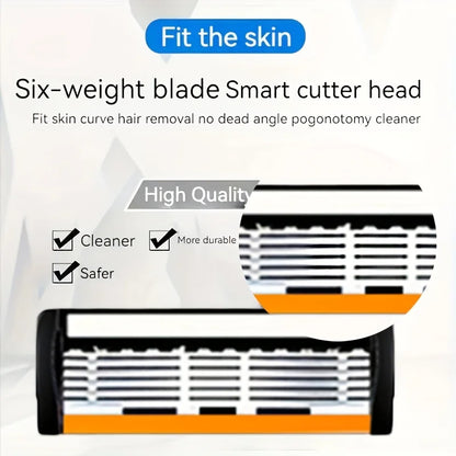 6-Layer Men's Razor Blade - Stainless Steel Classic Wet Shaving Razor for Smooth Clean Shaves