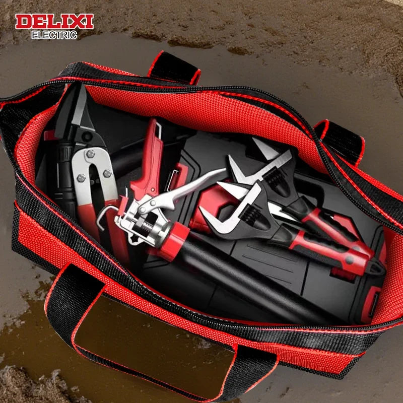 DELIXI ELECTRIC Tool Bag - 13/14-Inch Wide-Mouth Multi-Pocket Zipper Organizer