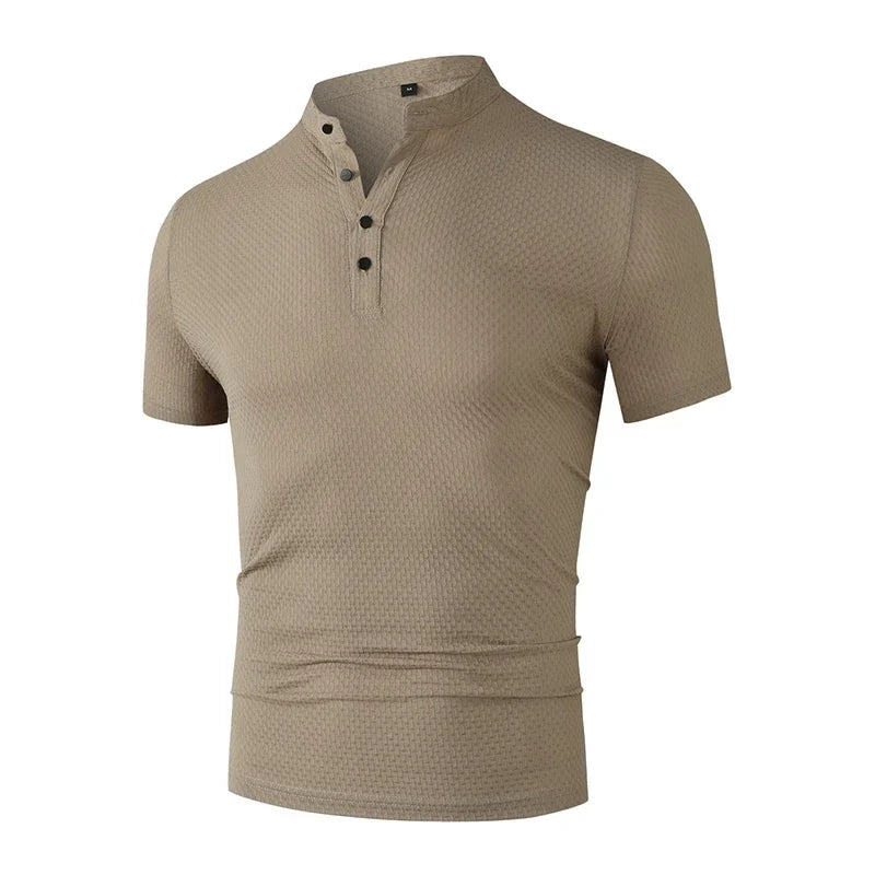 Men's Business Casual Polo Shirt - Short Sleeve Breathable Summer Top with Floral Detail