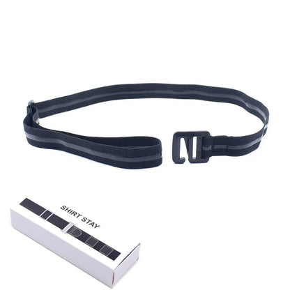 Black Shirt Stay Belt - Adjustable Elastic Non-Slip Shirt Holder Strap for Men & Women to Keep Shirts Tucked In