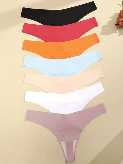 FINETOO 6PCS Seamless Ice Silk Thongs for Women – Breathable T-Back Crotch Briefs, Sexy Solid Tanga Lingerie in 10 Colors