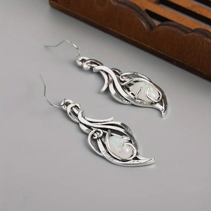 Bohemian Opal Dangle Earrings - Elegant Silver Plated Jewelry for Holidays & Special Occasions