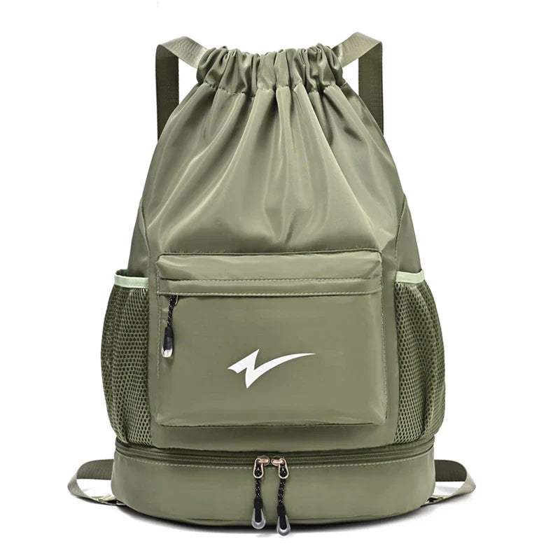 Drawstring Fitness Bag — Lightweight Multi-Pocket Gym Backpack with Separate Shoe Compartment, Foldable Outdoor Training Bag