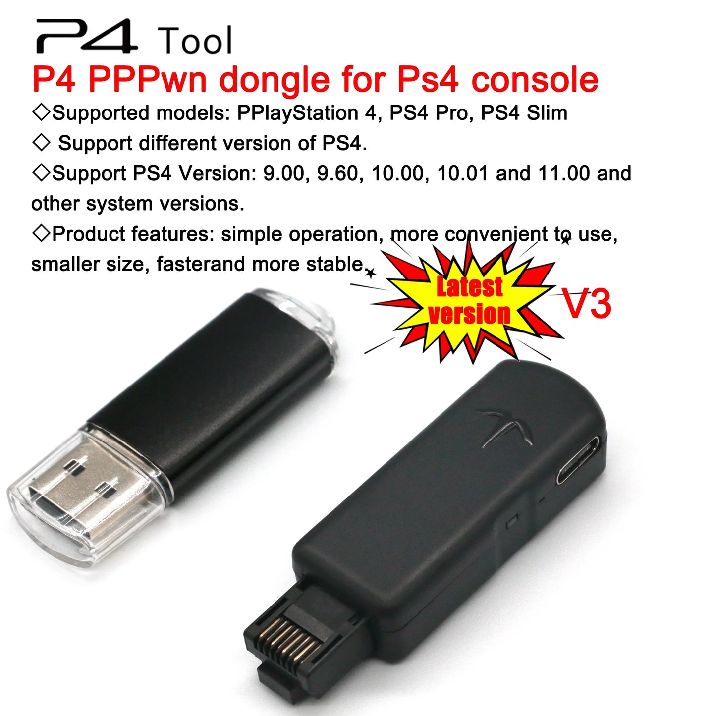 1-10pcs One-Key JB Tool Mod Set – USB Dongle with Ethernet Type-C Cable for PS4/Pro/Slim FW 9.0-11.0