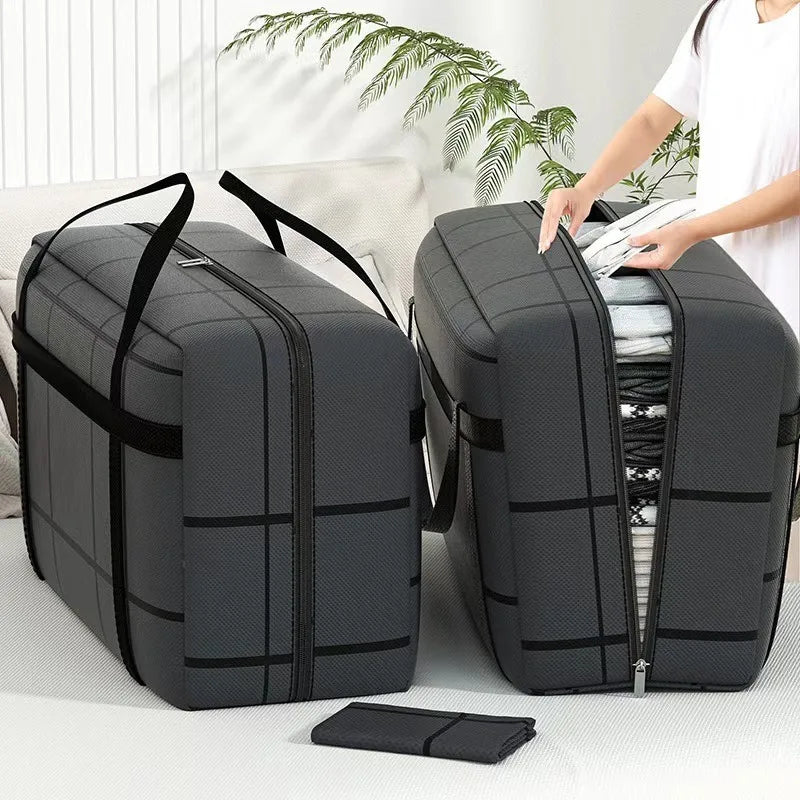Large Capacity Folding Duffel Bag - Portable Double-Zipper Clothing Storage & Moving Organizer