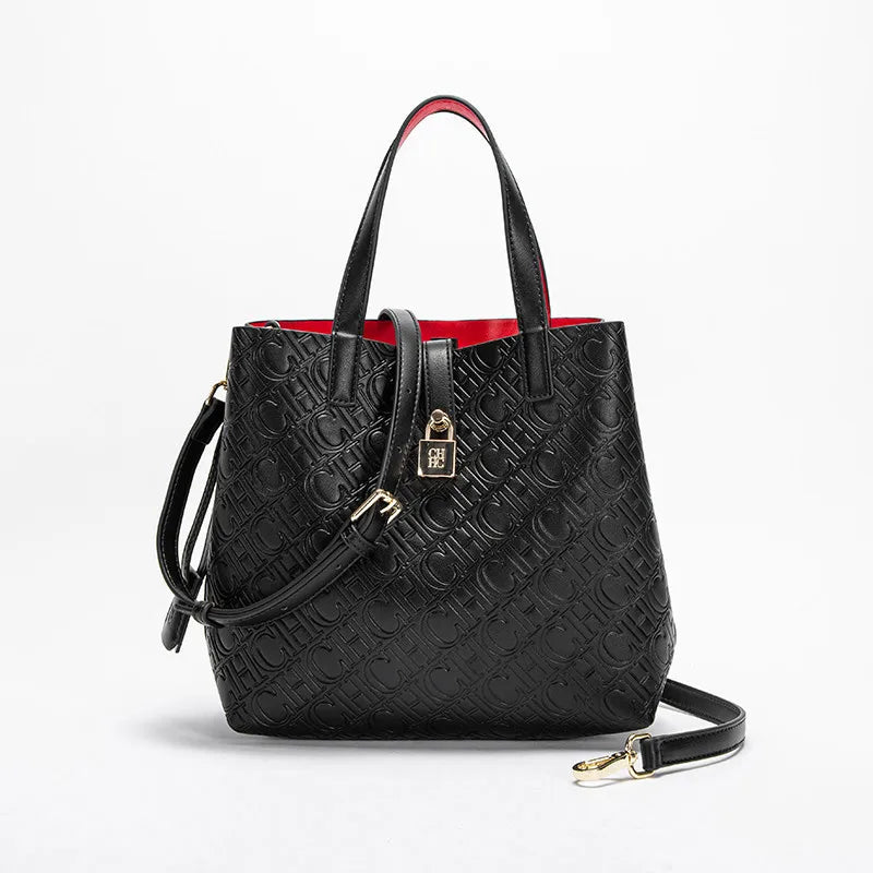 CH Fashion Women’s Shoulder Bag – Large Capacity Casual PU Leather Handbag with Embossed Letters
