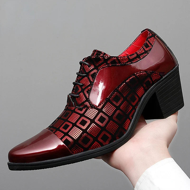Men’s High Heel Oxford Shoes - Pointed Toe Luxury Leather Formal Business Wedding and Party Dress Shoes