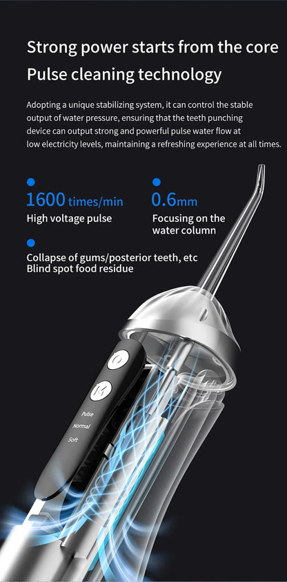 Teeth Water Flosser – Portable Electric Oral Irrigator for Home Dental Cleaning, Rechargeable & Waterproof