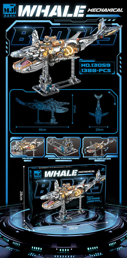 1388+ PCS Mechanical Whale Building Blocks – STEM Sea Life Model with Lights for Kids & Children’s Gifts