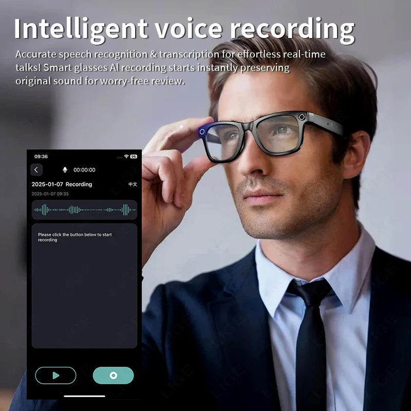 Smart AI Glasses — Video Recording, Photo Recognition, Translation, Bluetooth with 260mAh Battery, IP65 Waterproof
