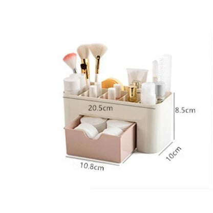 Acrylic Makeup Organizer Box - Cosmetic Storage Drawer with Lipstick, Brush & Cotton Swab Holder