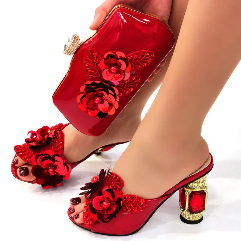 African Gold Women’s Shoe & Bag Set - Italian-Inspired Narrow Band Cross-Tie Party Fashion Design