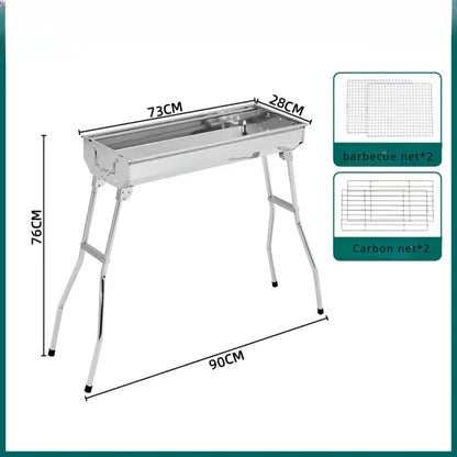 Portable Stainless Steel Charcoal Grill - Large Folding BBQ Cooker with Handle for Outdoor Camping & Barbecue