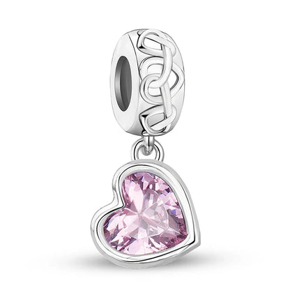 925 Sterling Silver Pink Heart Charm - Zircon Love Pendant Bead for DIY Bracelets, Bangles & Women’s Jewelry
