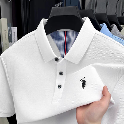 Men's 100% Cotton Embroidered Polo Shirt - Premium Summer Golf Casual Short Sleeve Top