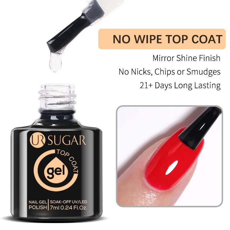 UR SUGAR 2 in 1 Base Gel & No Wipe Top Coat 15ml - Semi-Permanent UV Gel Primer for Nail Art Manicure Design