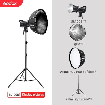 Godox SL100Bi LED Video Light - 100W Bi-Color 2800-6500K Studio Light with Bowens Mount & LCD Display