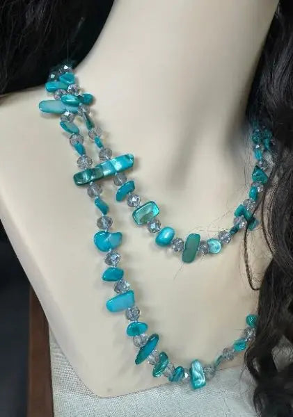 Bohemian Natural Stone Necklace - Handmade Double Layer Crystal Bead Long Chain Jewelry Gift for Women