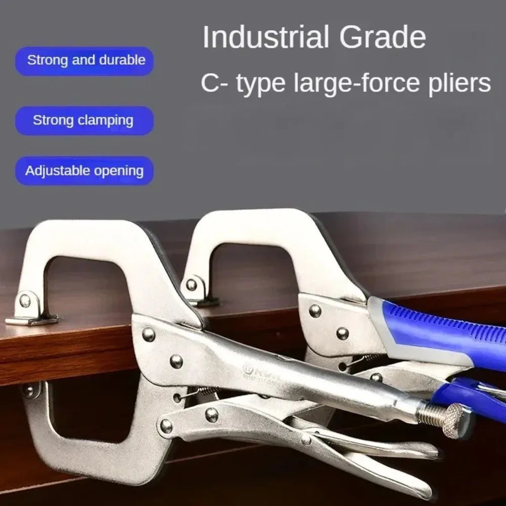 RUR Heavy-Duty C-Type Locking Pliers - Multi-Function Industrial Clamps for Woodworking & Repairs