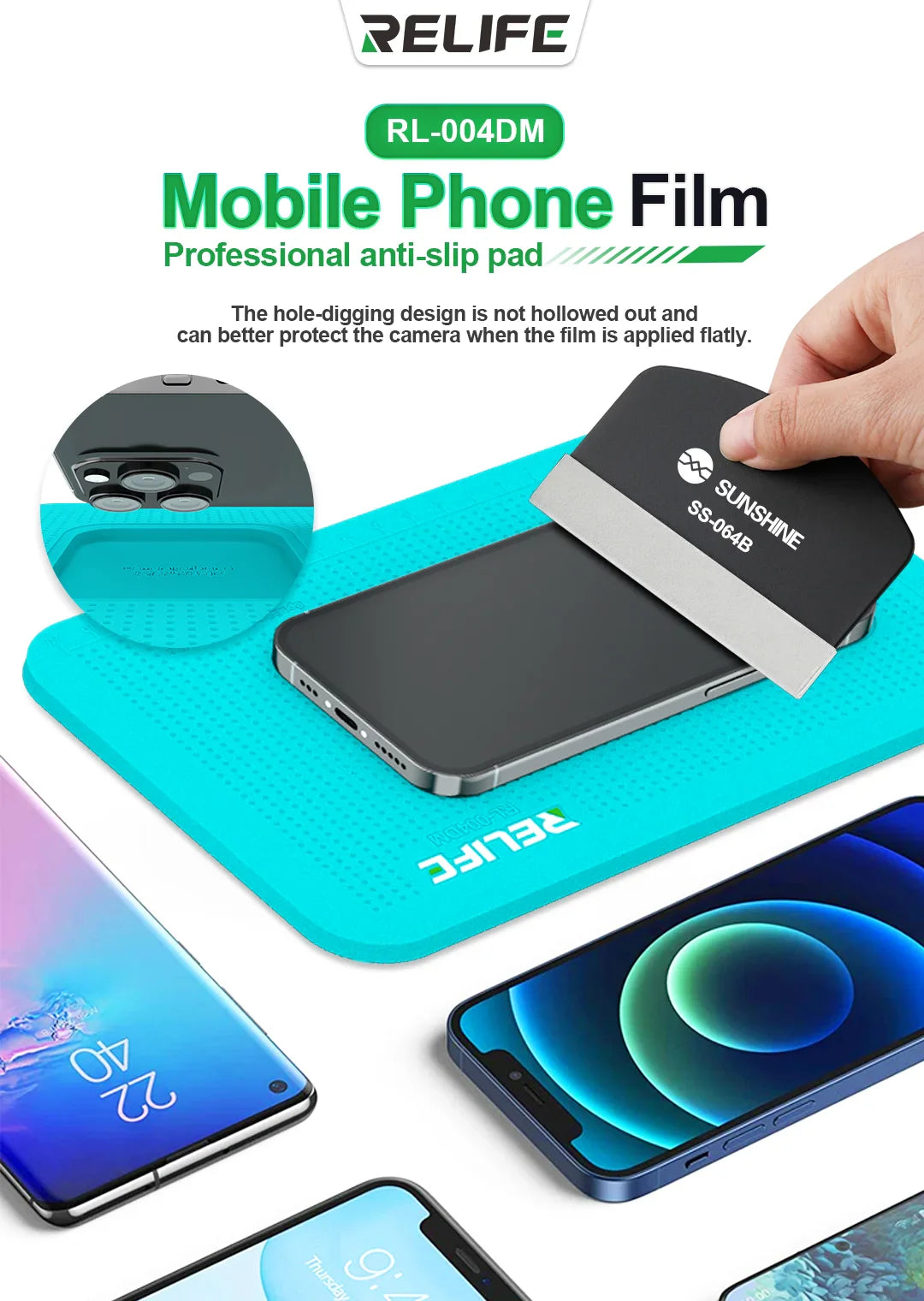 Relife RL-004DM Professional Anti-Slip Silicone Pad – Multi-Device Compatible Camera Protection and Repair Mat