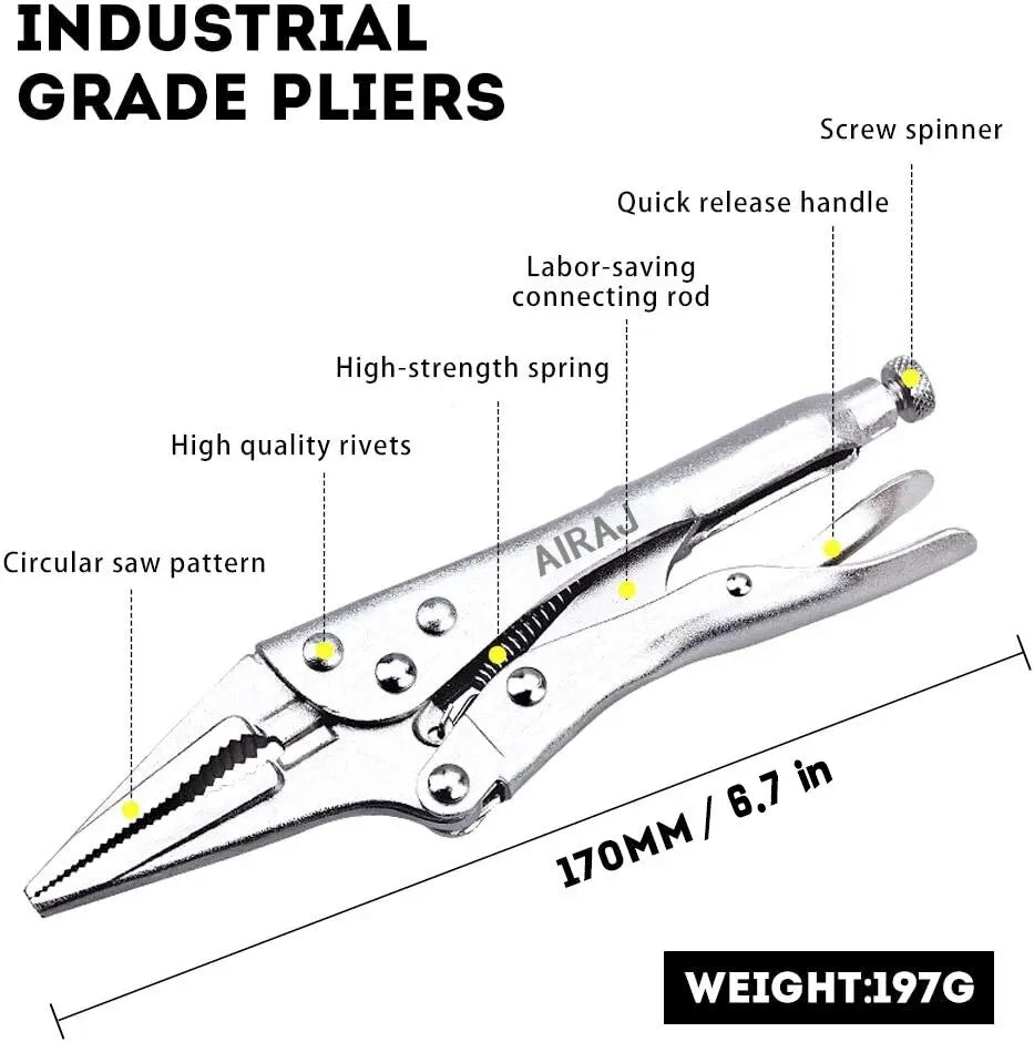 AIRAJ 7-Inch Multifunctional Locking Pliers - Carbon Steel Anti-Slip Hand Tool for Electrical & Maintenance