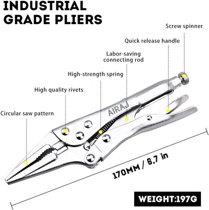AIRAJ 7-Inch Multifunctional Locking Pliers - Carbon Steel Anti-Slip Hand Tool for Electrical & Maintenance