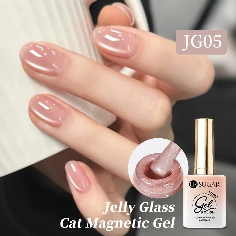 UR SUGAR Jelly Pink Cat Magnetic Gel Nail Polish 15ml - Glitter Ice Effect Soak Off UV LED Semi-Permanent Manicure Gel