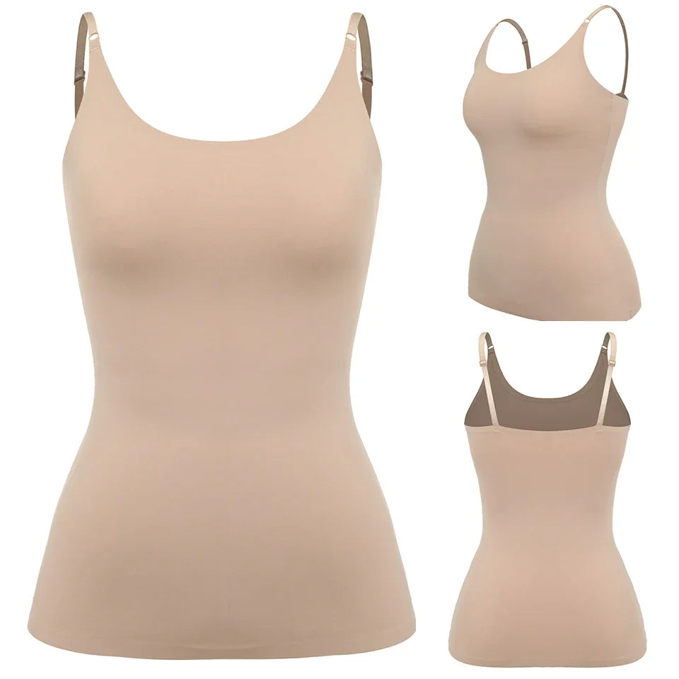 Women’s Seamless Tummy Control Shapewear Cami - Smooth Slimming Compression Tank Top Body Shaper