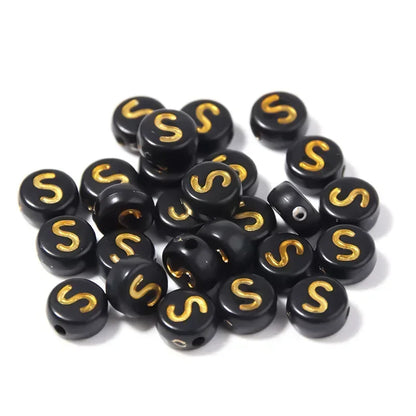 A-Z Alphabet Beads Set - 100-500pcs Black Gold Acrylic Letter Beads for DIY Jewelry Making Charm Bracelets Accessories