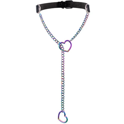 Heart Slip Chain Necklace – Black Leather Gothic Choker for Women, Punk & Goth Jewelry