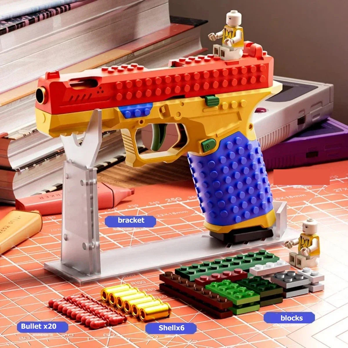 Building Block Toy Gun - Continuous Firing Shell Throwing Pistol with Blowback Design for Outdoor Play & Collectors