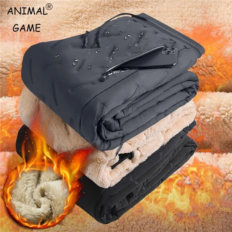 Winter Sweatwear for Men - Plush Thick Fleece Sweatpants, Lambswool Thermal Trousers, Waterproof & Windproof Cotton Casual Pants