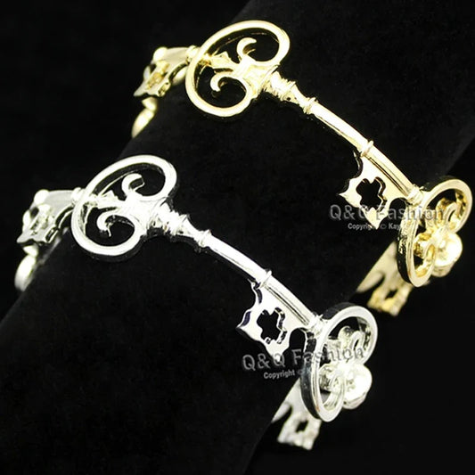 Vintage Skeleton Key Cross Bangle - Victorian Gothic Unisex Cuff Bracelet