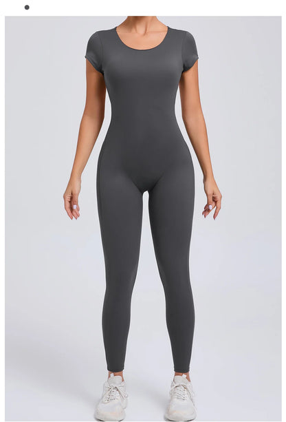 Women’s One-Piece Padded Backless Yoga Romper – Quick-Dry Workout Bodysuit & Sports Jumpsuit
