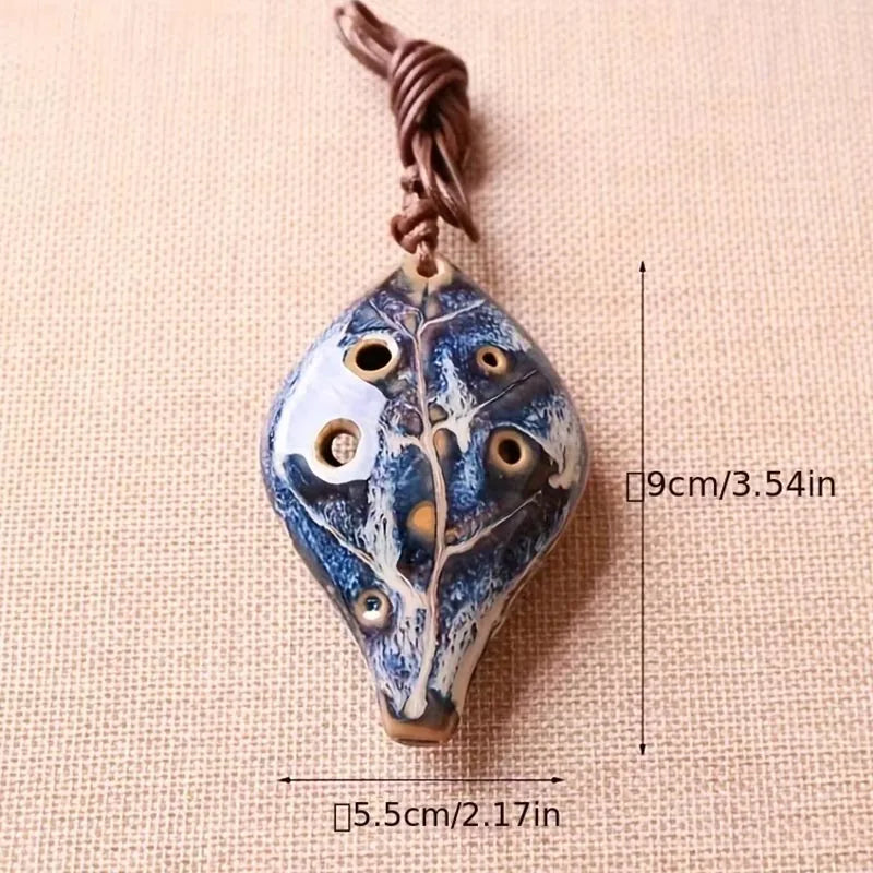 Ancient Chinese Style Ocarina - Handmade Six-Hole Leaf Shape Musical Instrument with Lanyard